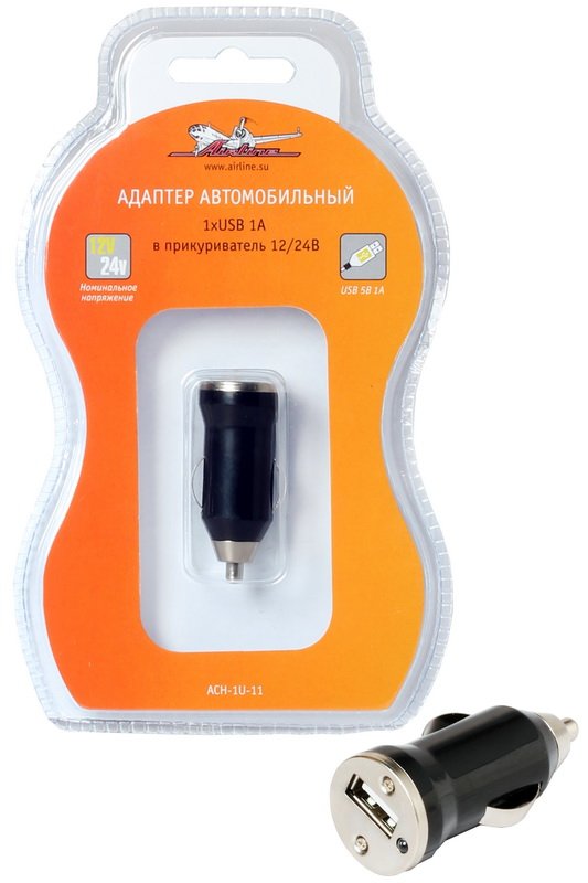 Адаптер автомобильный 1хUSB 1А в прикуриватель 1224В