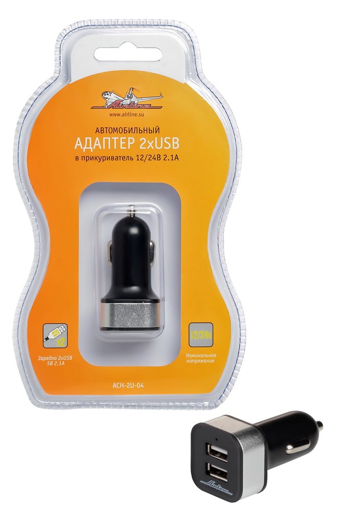 Адаптер автомобильный 2хUSB 2.1А в прикуриватель 1224В