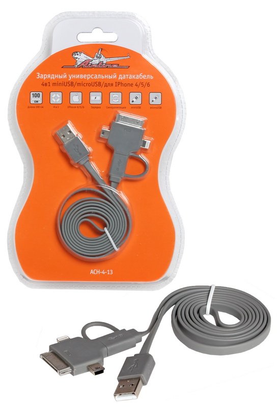Зарядный универсальный датакабель 4 в 1 miniUSBmicroUSBдля Iphone