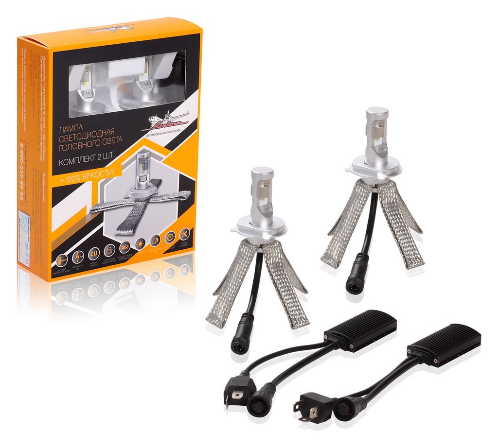 Лампа H4 LED кмпл 2шт. светодиодная 12В 2x18Вт 6500К 5000Лм белая PREMIUM