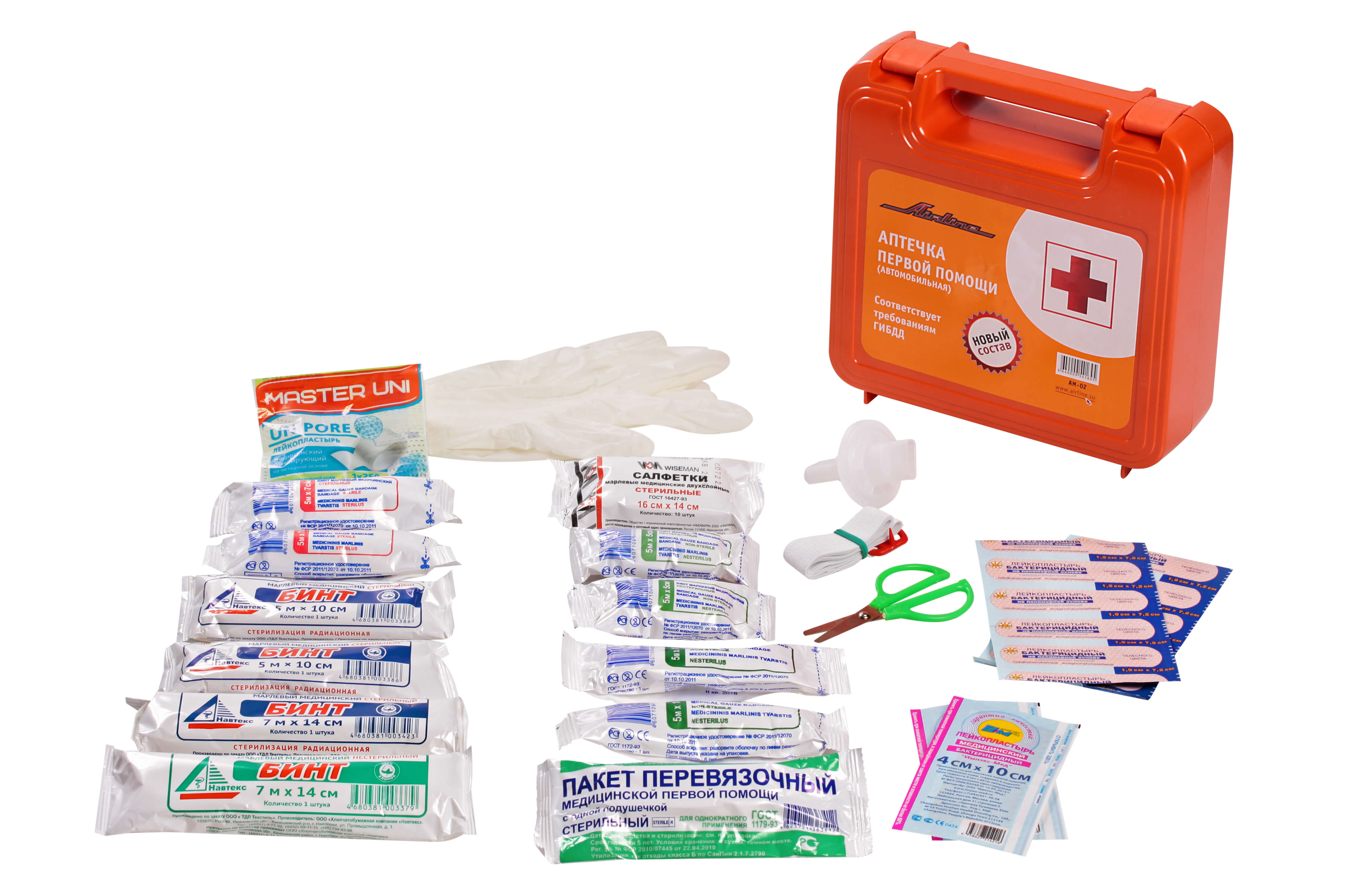 Аптечка автомобильная в пластиковом футляре (Соответствует требованиям ГИБДД)