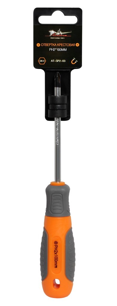 Отвертка крестовая с эргономичной рукояткой магнитная PH2*100мм