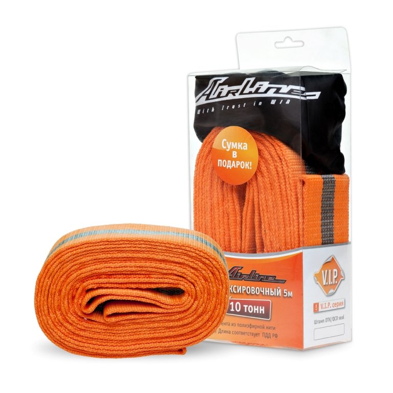 Трос VIP буксировочный лента 10 т, 5 м , без крюков, с сумкой