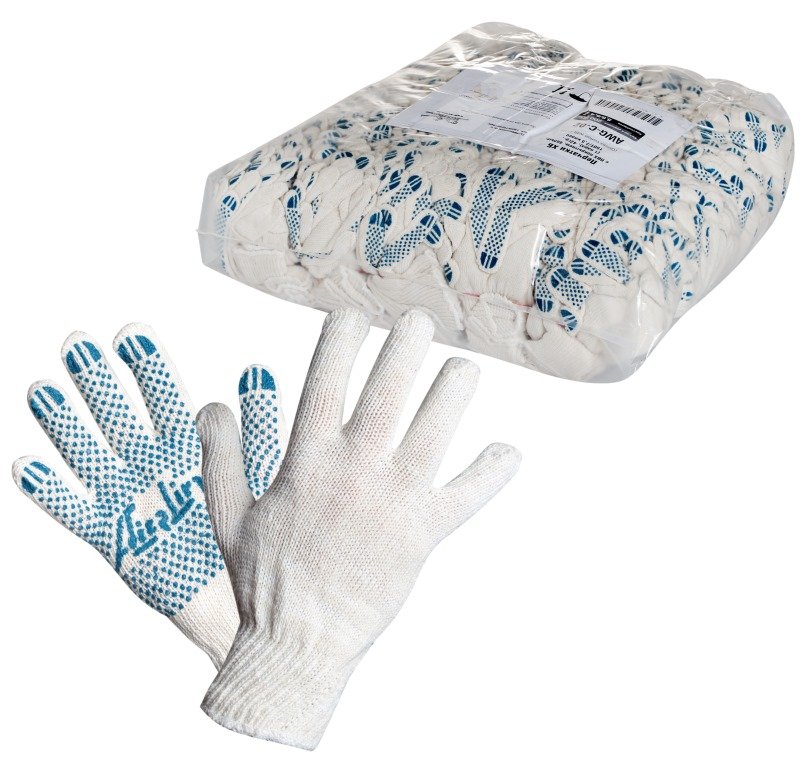 Перчатки ХБ с ПВХ покрытием, белые, (1 пара), 42гр., 150Т7,5 класс