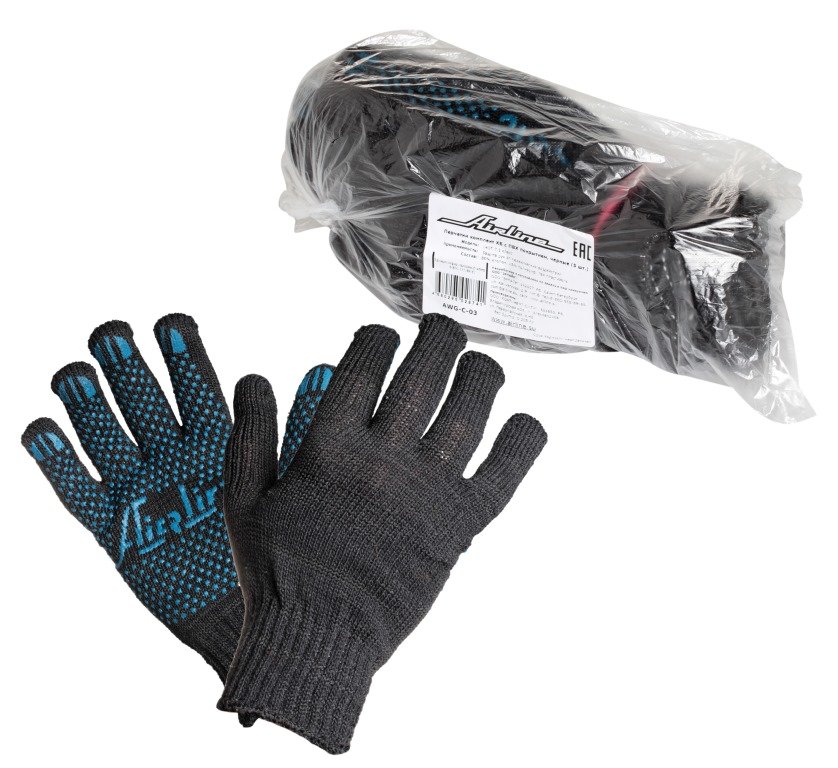 Перчатки ХБ с ПВХ покрытием, черные, (5 пар), 140Т7,5 класс