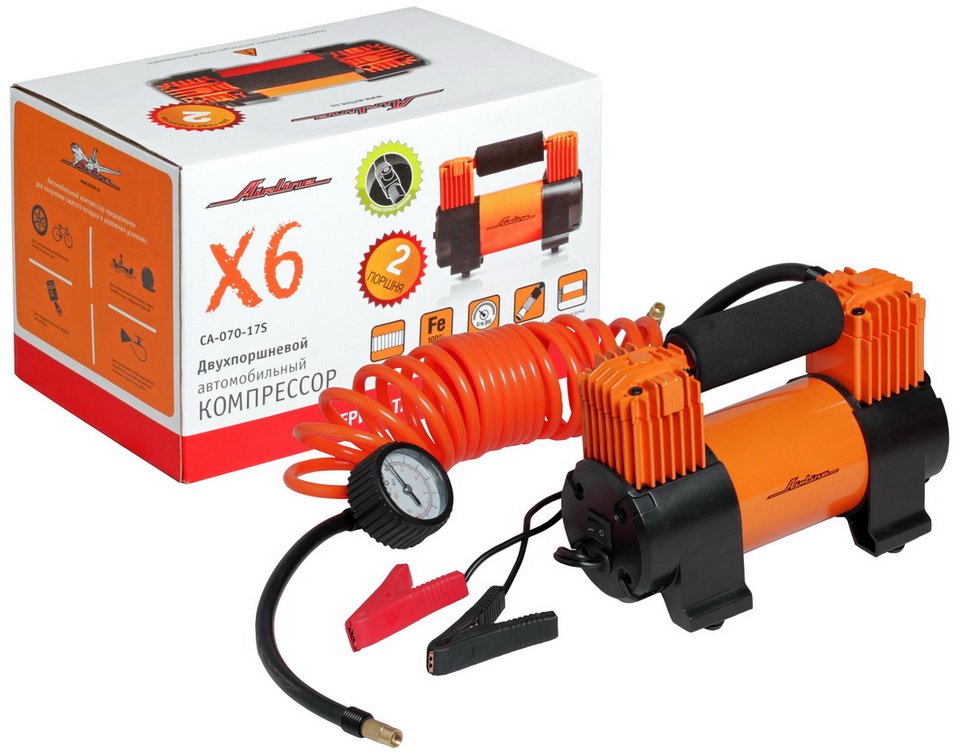 Компрессор X6 двухпоршневой (70лмин., 10 АТМ, от АКБ) (серия STANDARD)